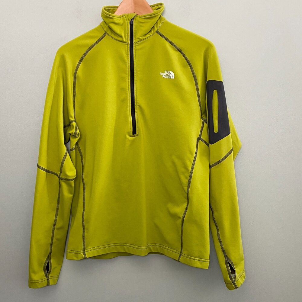 North Face Jacket 1/4 Zip HN24 Pullover Thumb Holes Mens Medium Green Layering